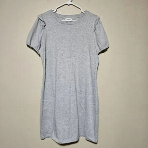 Nine West T-Shirt Dress Women's Size Large Gray Short Sleeve Ruffle Sheath